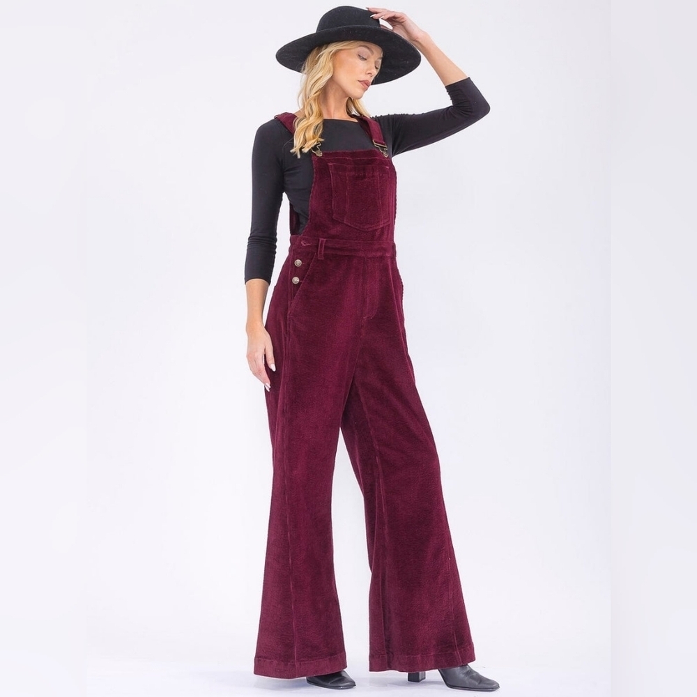 Aaron & Amber Corduroy Overalls Hippie Bell Bottoms Flared Bib Women's Wide Leg
